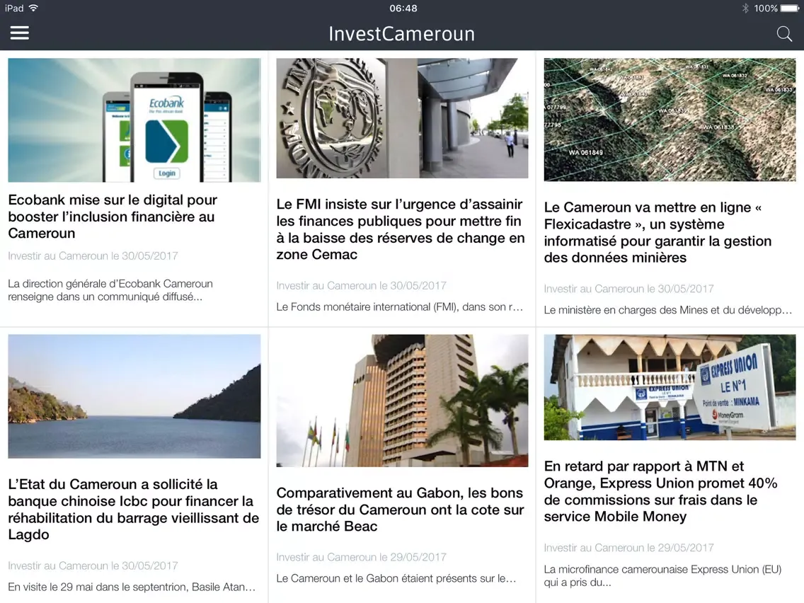 Tangkapan skrin Investir au Cameroun Business in Cameroon iPad 