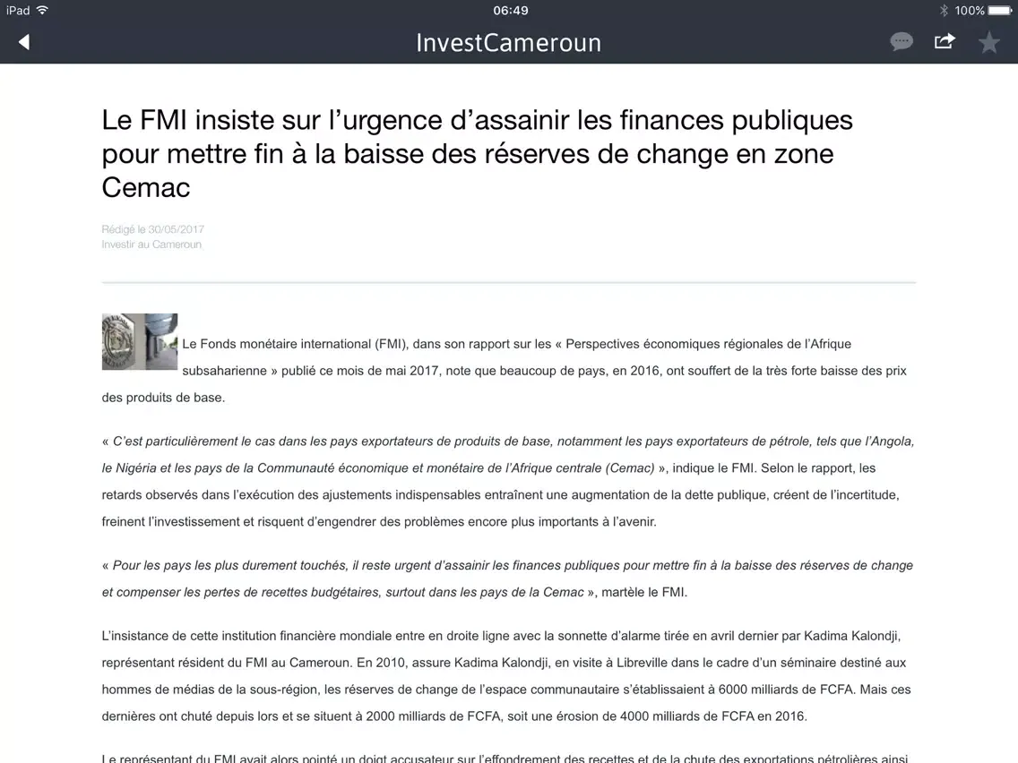 Tangkapan skrin Investir au Cameroun Business in Cameroon iPad 