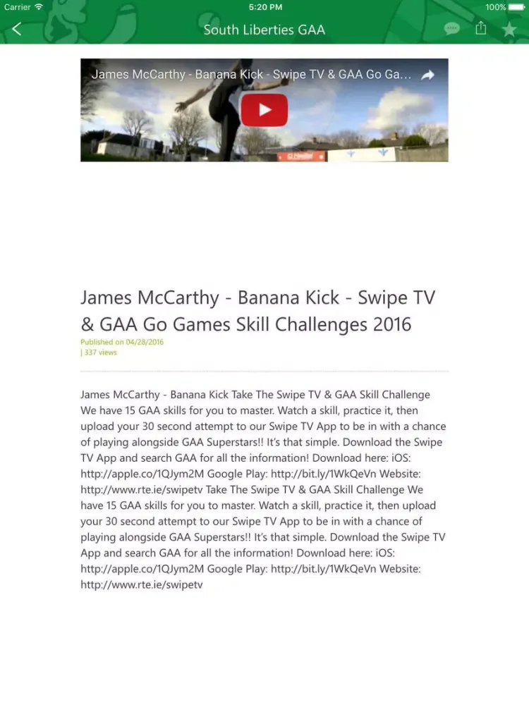 Tangkapan layar South Liberties GAA iPad 