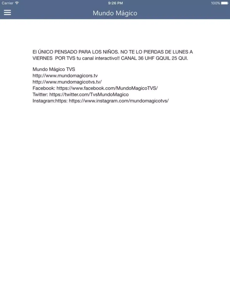 Mundo Magico TVS iPad 應用截圖