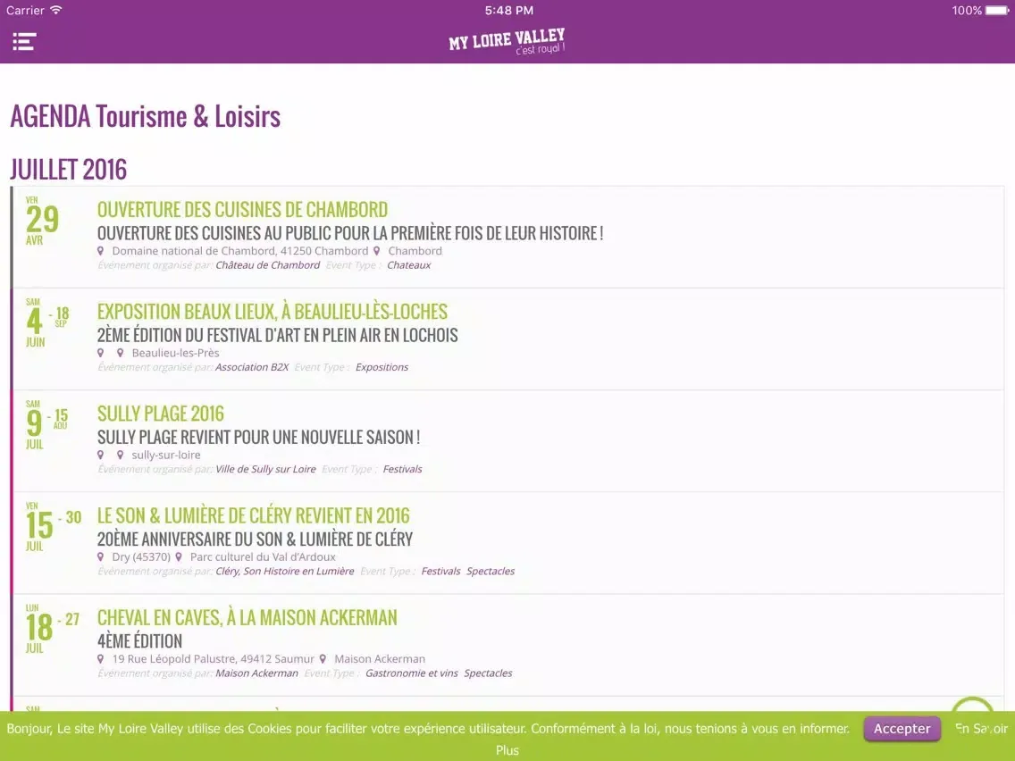 Capturas de tela do Val de Loire – Actualités, Tourisme, Loisirs, Châteaux, Gastronomie, Évènements, Sorties… iPad 