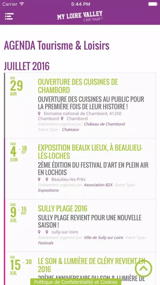 Capturas de tela do Val de Loire – Actualités, Tourisme, Loisirs, Châteaux, Gastronomie, Évènements, Sorties…