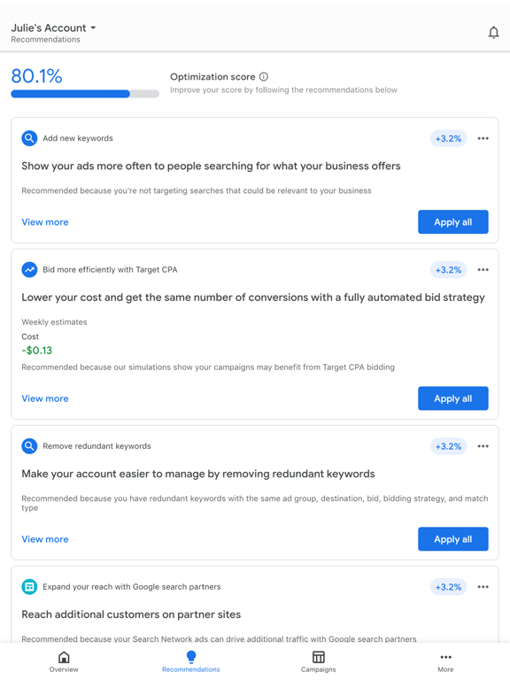 Google Ads iPad  Screenshots