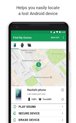 Zrzuty ekranu Google Find My Device