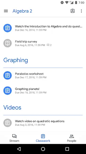 ภาพหน้าจอของ Google Classroom