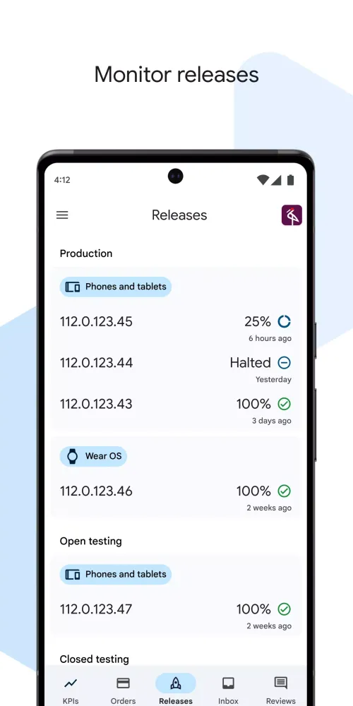 Screenshot di Google Play Console