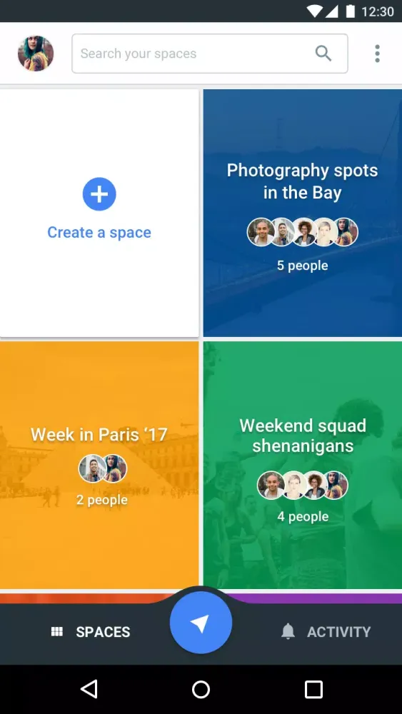 Capturas de tela do Spaces