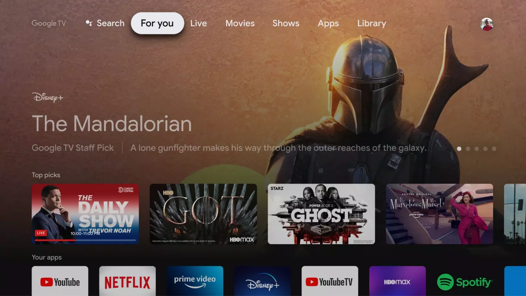 Capturas de tela do Google TV Home