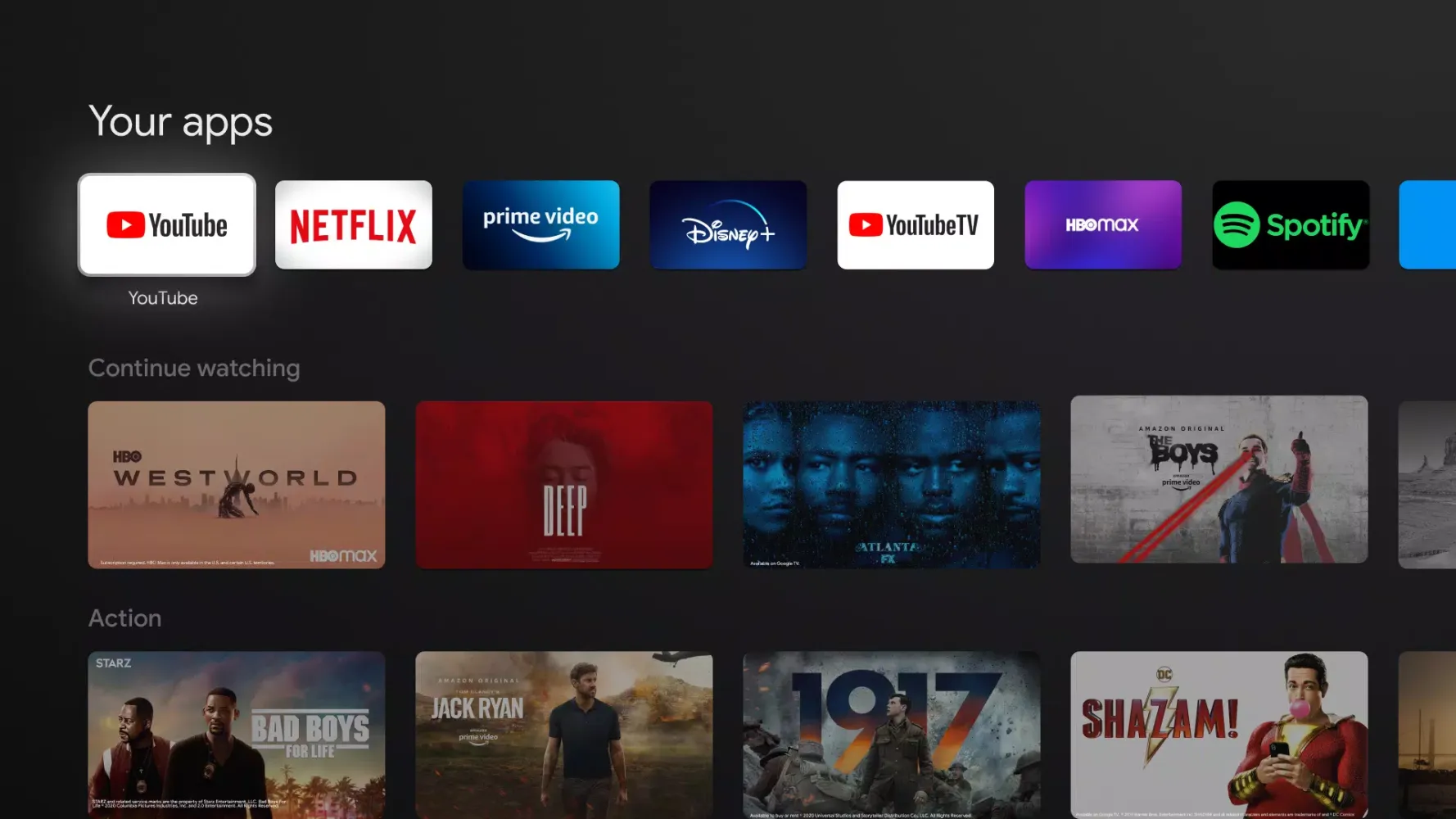 Capturas de tela do Google TV Home
