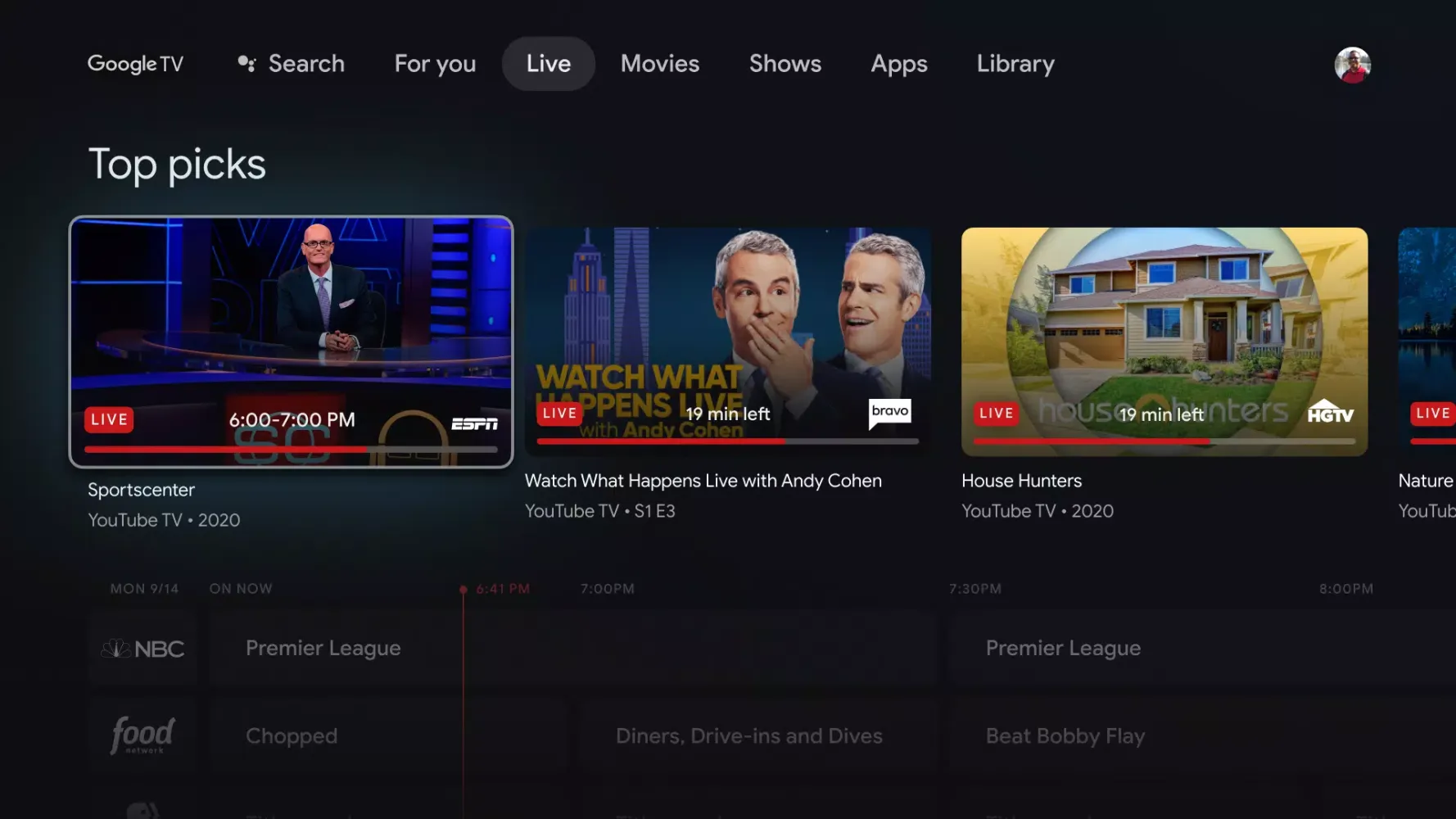 Capturas de tela do Google TV Home