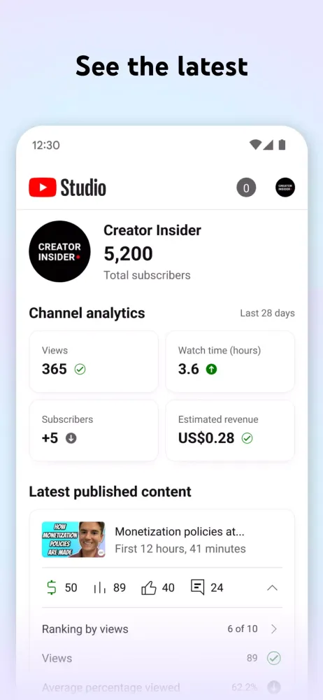 Screenshot di YouTube Studio