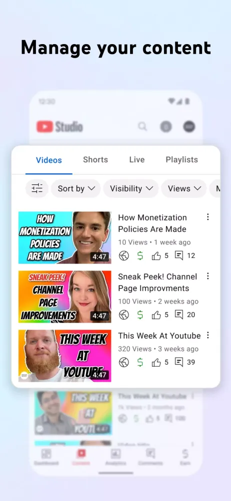 Screenshot di YouTube Studio