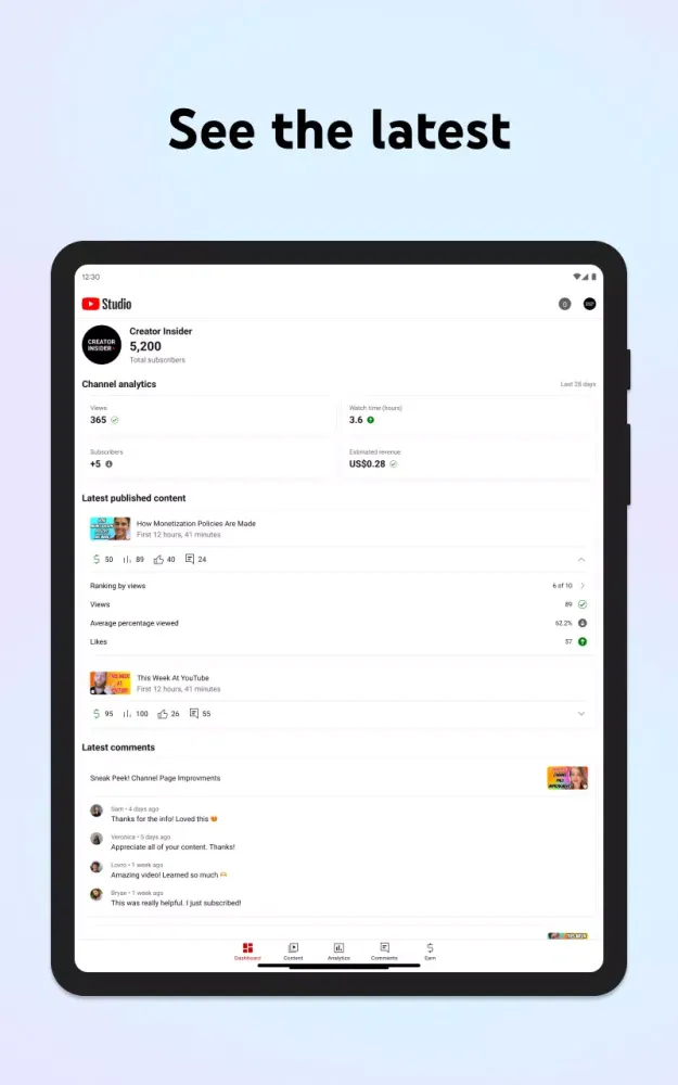Screenshot di YouTube Studio