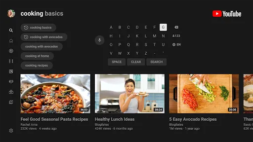 Captures d'écran de YouTube for Android TV