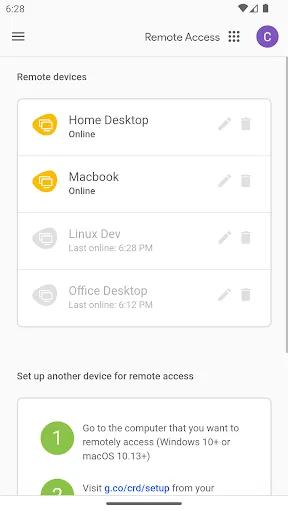 Tangkapan layar Chrome Remote Desktop
