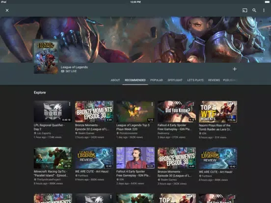 YouTube Gaming iPad  スクリーンショット