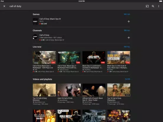 YouTube Gaming iPad  スクリーンショット