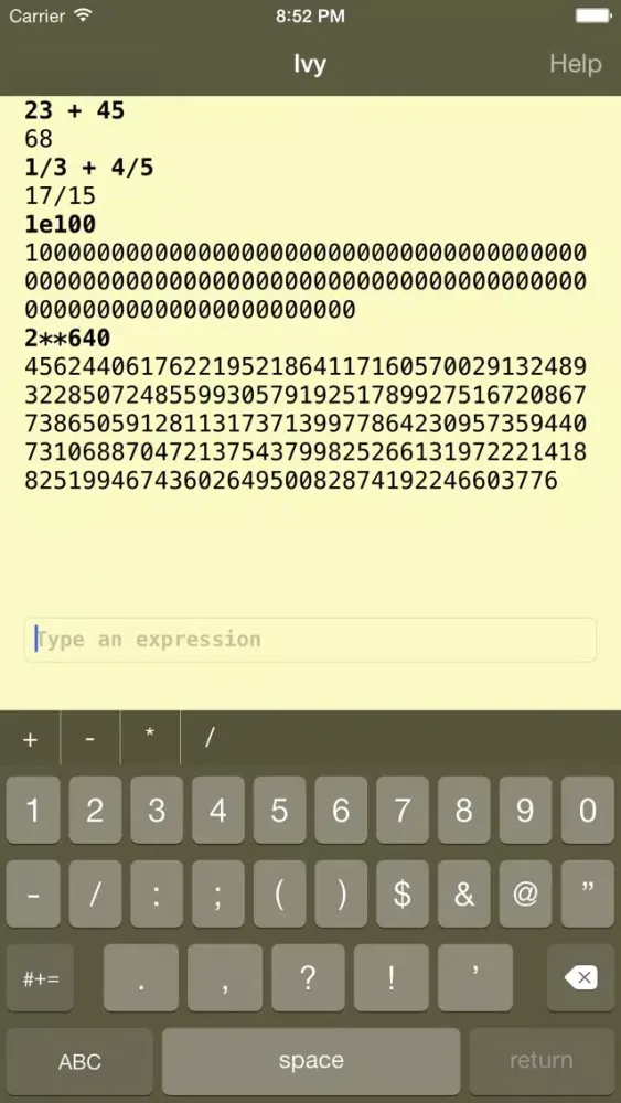 Ivy big number calculator स्क्रीनशॉट