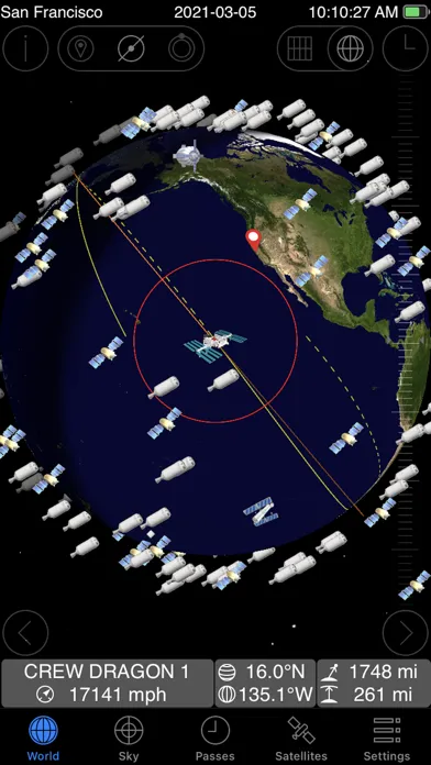 ภาพหน้าจอของ GoSatWatch Satellite Tracking