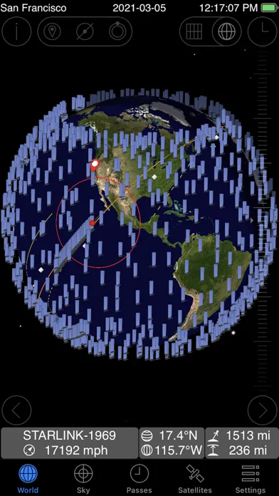 ภาพหน้าจอของ GoSatWatch Satellite Tracking