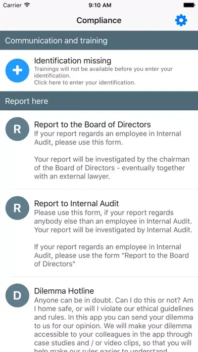 ภาพหน้าจอของ Compliance App