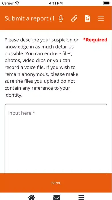 Capturas de tela do Whistleblowing@GfK App