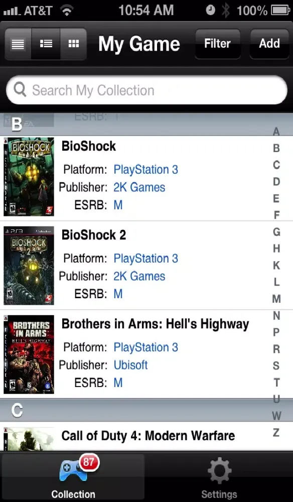 Tangkapan skrin My Videogame Collection