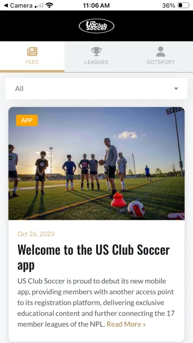 Tangkapan layar US Club Soccer - Official App
