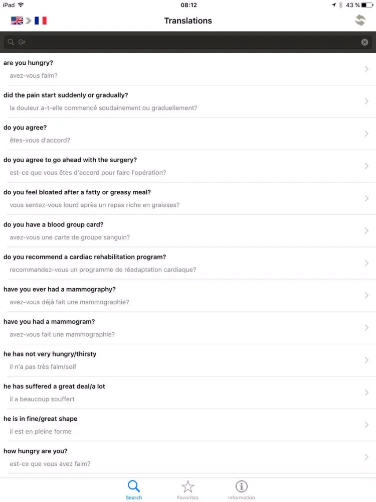 Capturas de tela do Medical conversation dictionary - French/English iPad 