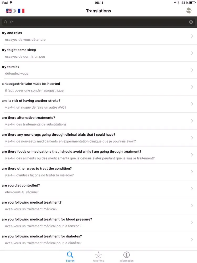 Capturas de tela do Medical conversation dictionary - French/English iPad 