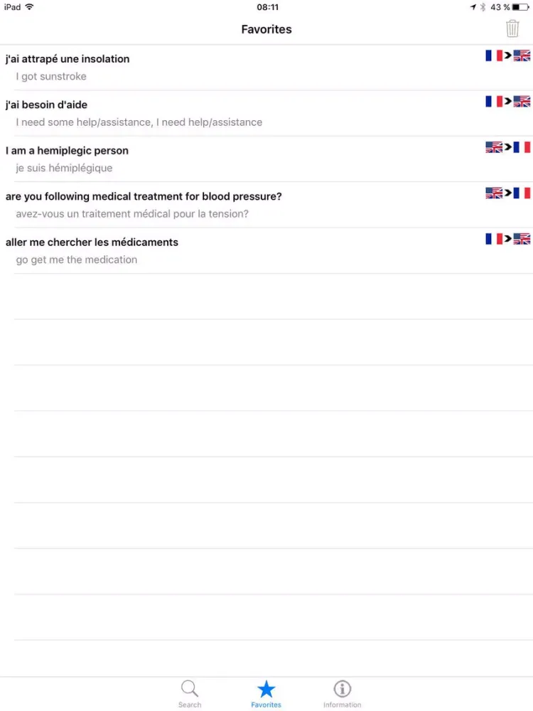 Capturas de tela do Medical conversation dictionary - French/English iPad 