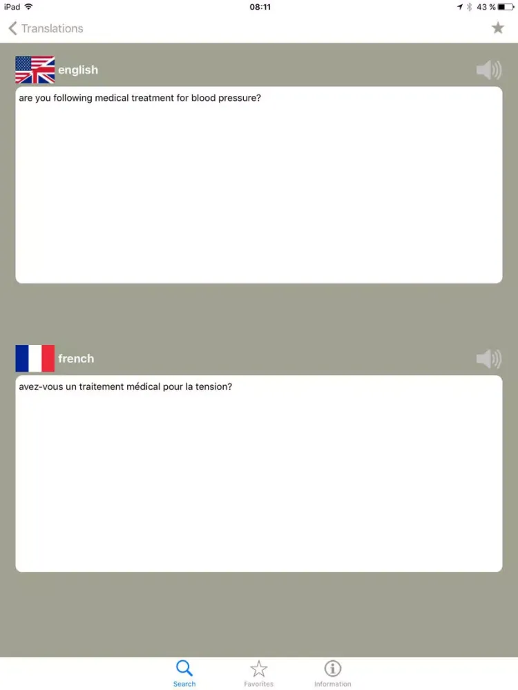 Capturas de tela do Medical conversation dictionary - French/English iPad 