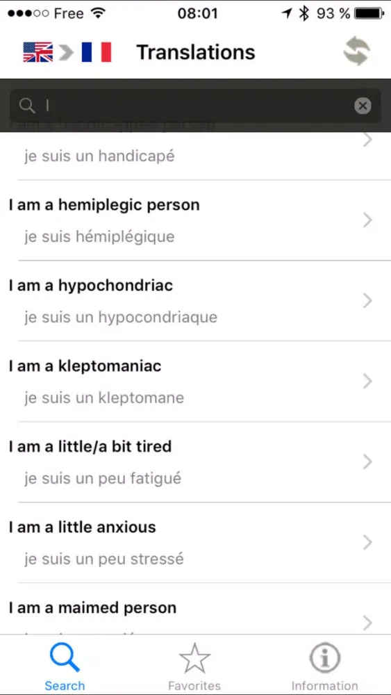 Capturas de tela do Medical conversation dictionary - French/English