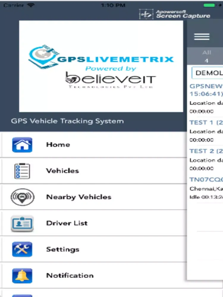 GPSLIVEMETRIX iPad  Screenshots