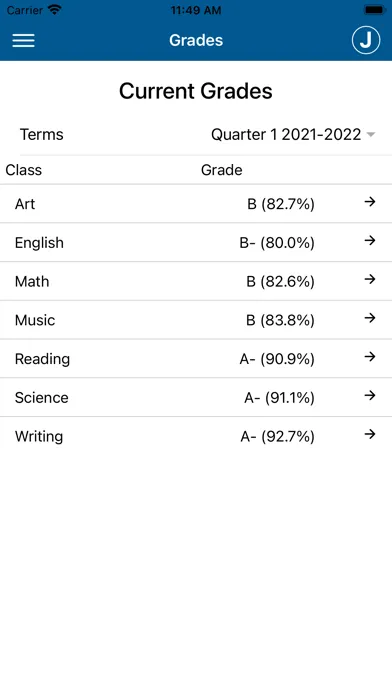 ภาพหน้าจอของ Gradelink Student/Parent App