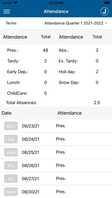 ภาพหน้าจอของ Gradelink Student/Parent App
