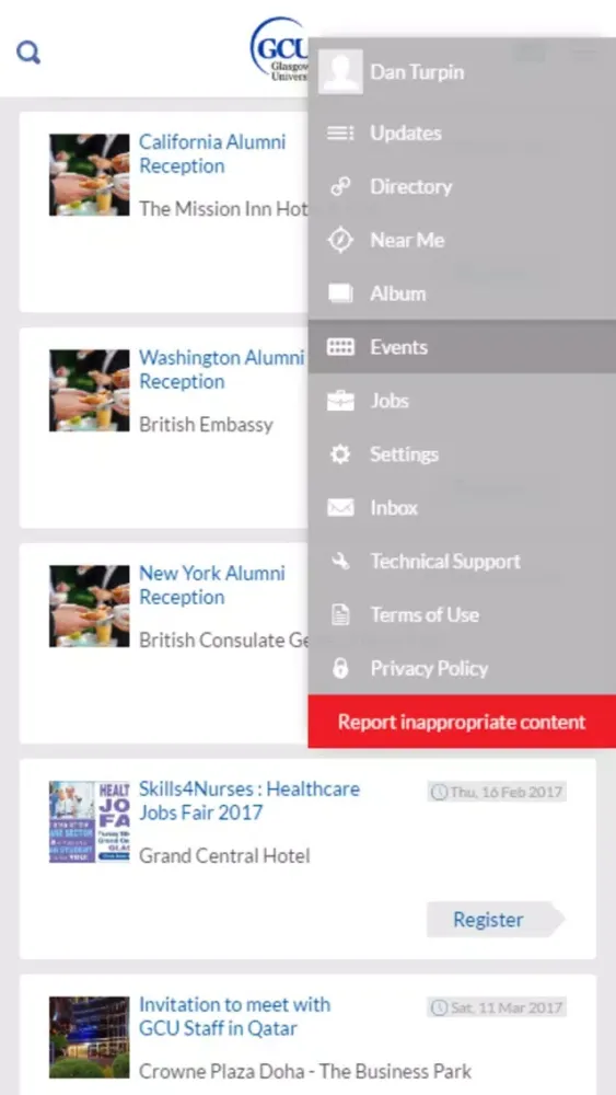 Ảnh chụp màn hình của GCU Connect