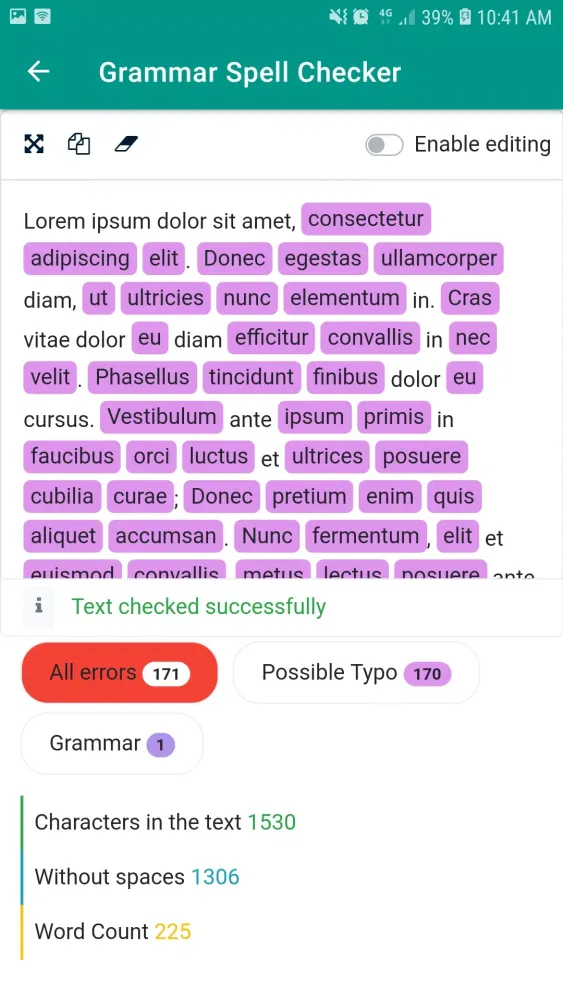 Capturas de tela do AI Grammar Checker-Spell Check