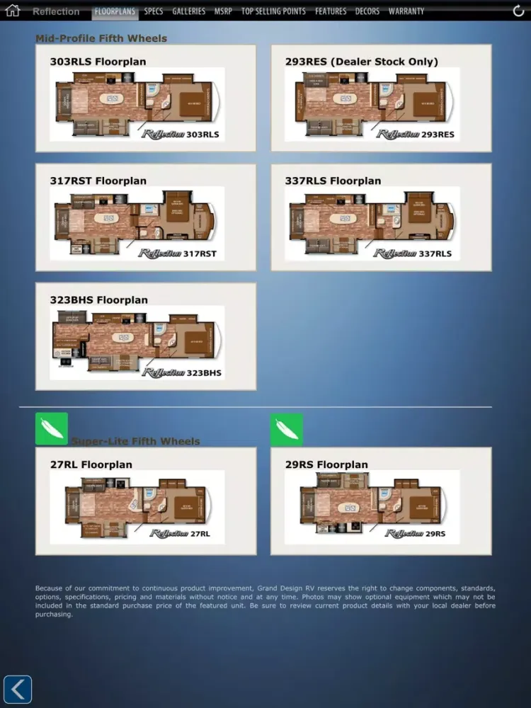 Capturas de pantalla de Grand Design Dealer Resource iPad 