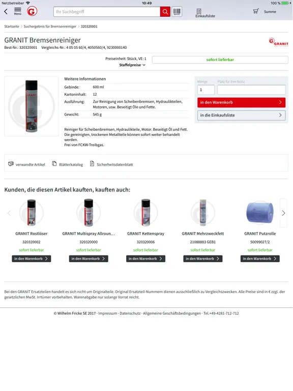 GRANIT PARTS iPad  Screenshots