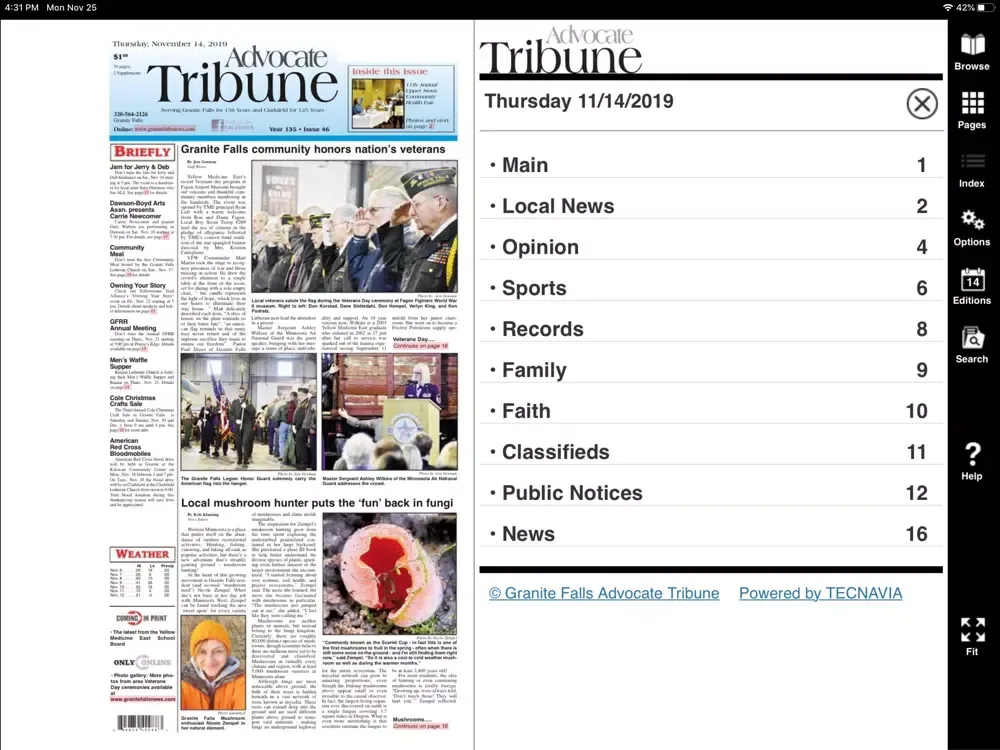 Capturas de tela do Granite Falls Advocate-Tribune iPad 