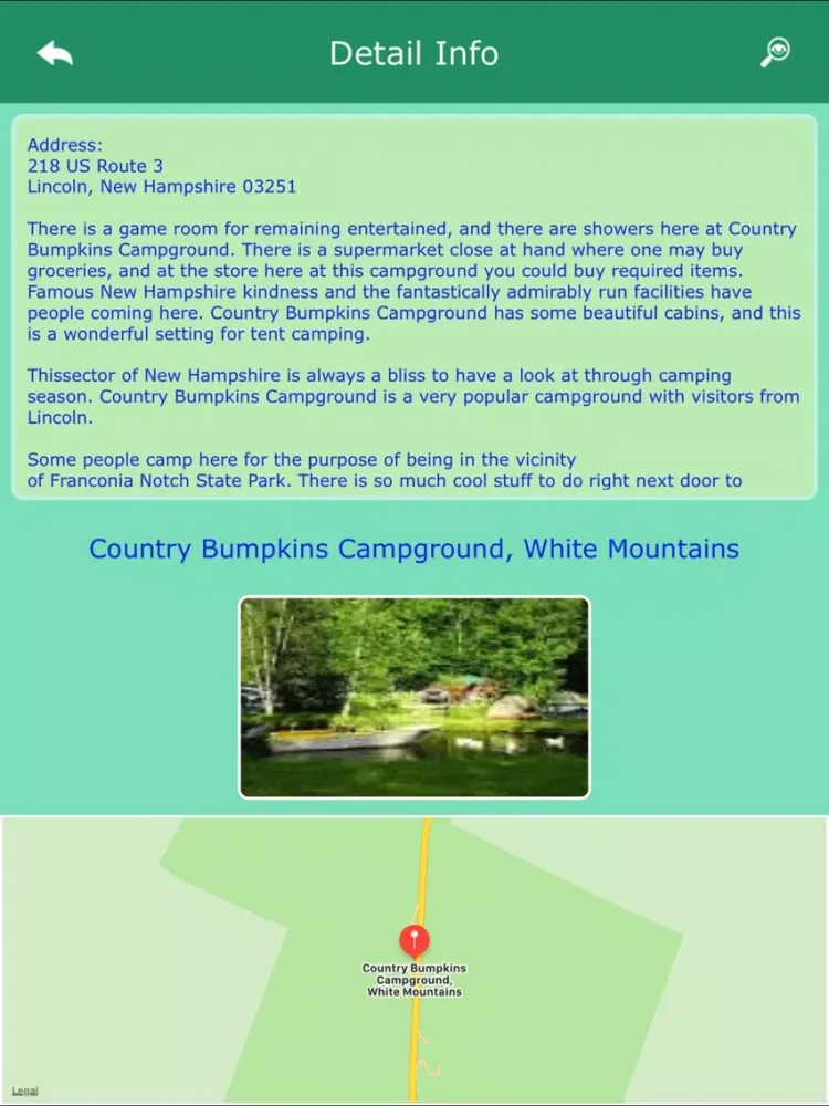 New Hampshire Camping Guide iPad  Screenshots