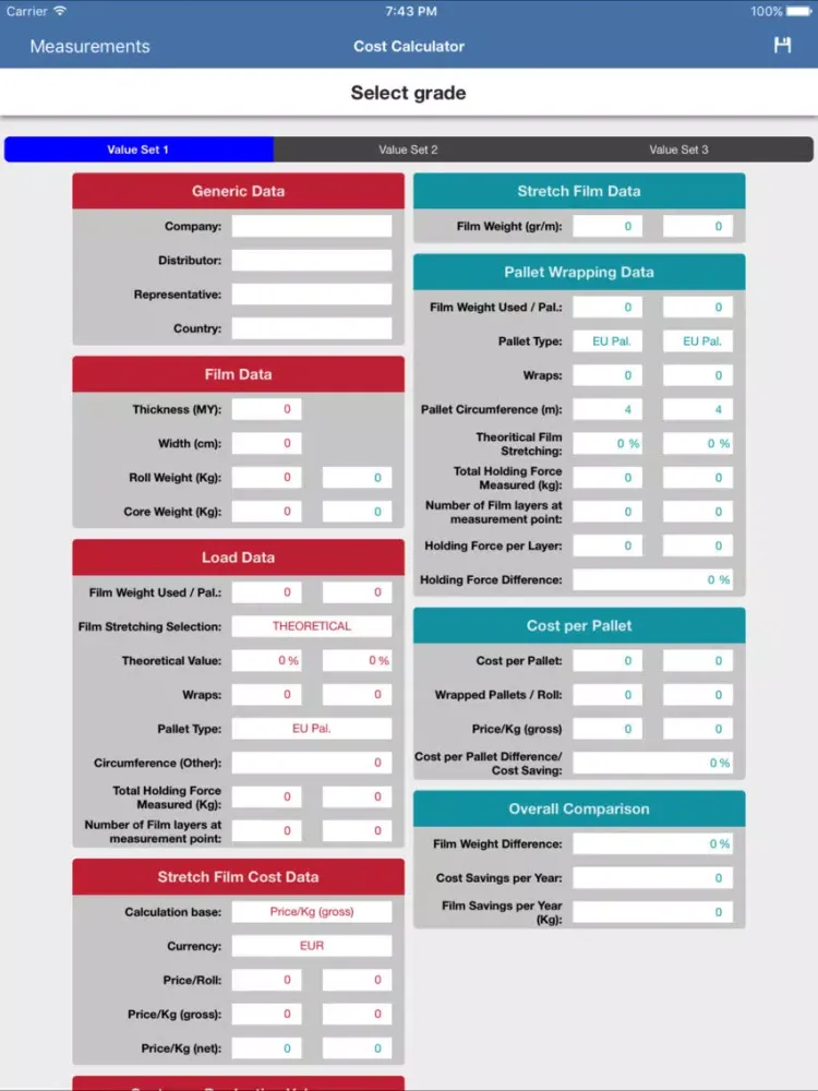 Stretch Film Cost Calculator iPad  Screenshots