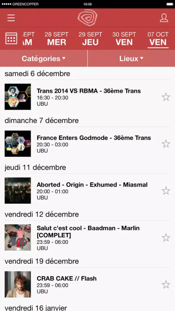 Zrzuty ekranu Application de l’Ubu Rennes – Club Concert