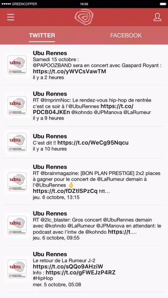 Zrzuty ekranu Application de l’Ubu Rennes – Club Concert