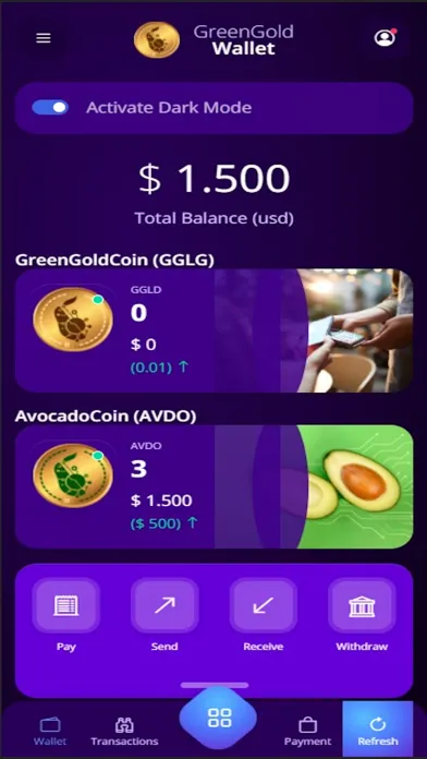 Ảnh chụp màn hình của GreenGoldWallet