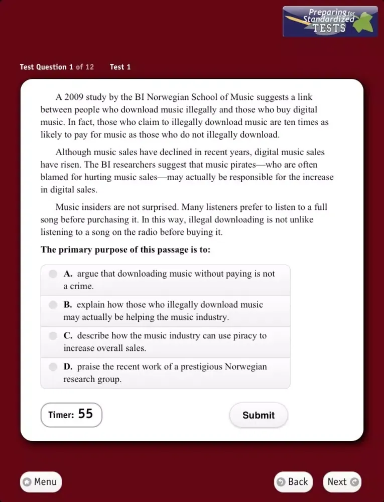 Tangkapan skrin Preparing for Standardized Tests, Reading Lite iPad 