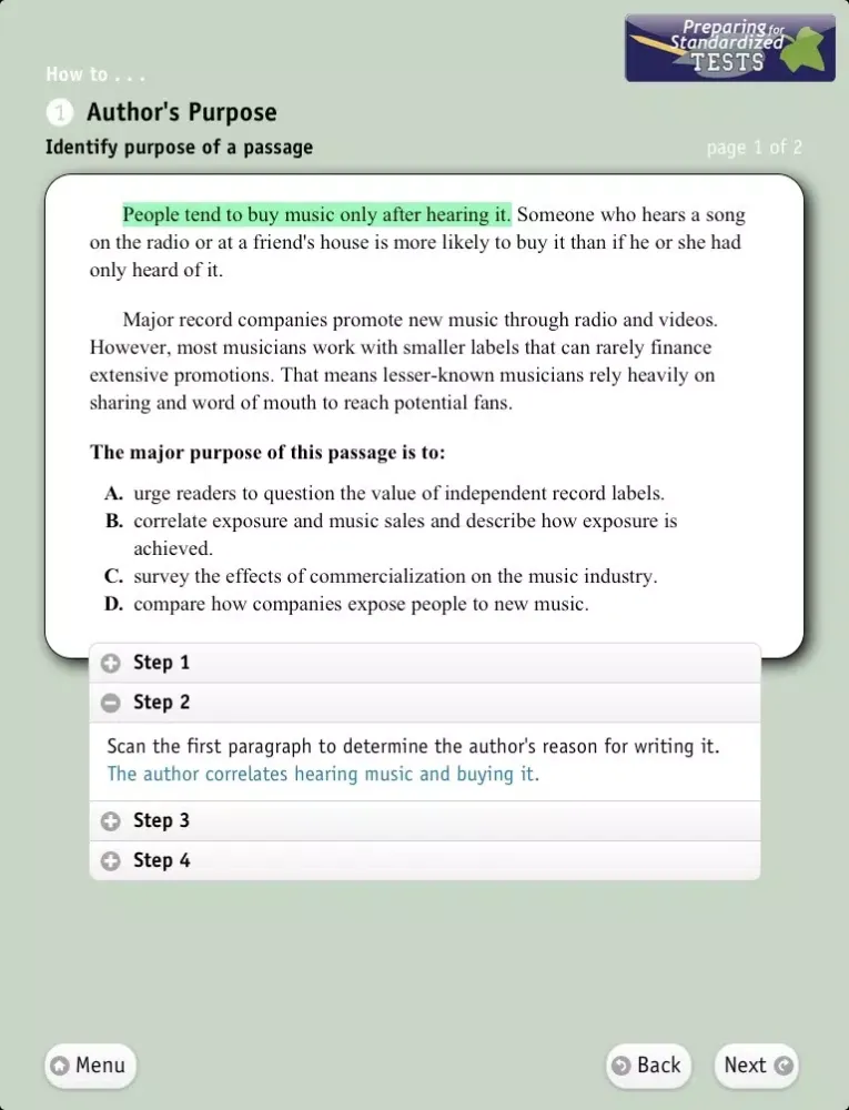 Tangkapan skrin Preparing for Standardized Tests, Reading Lite iPad 