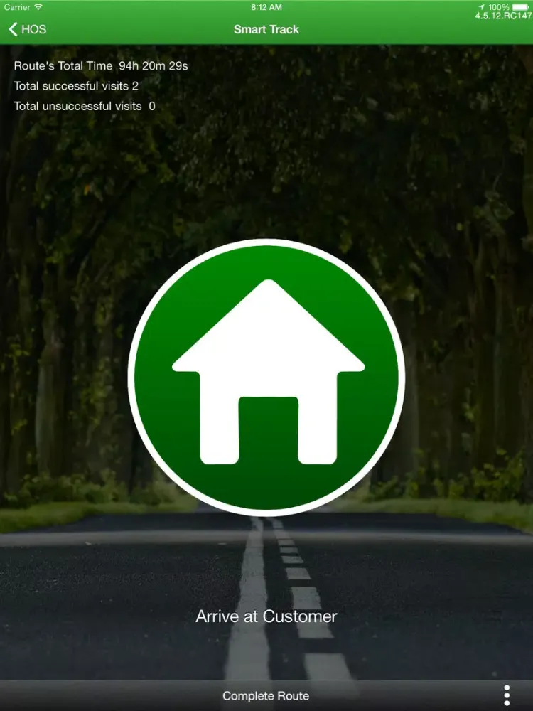 Ảnh chụp màn hình của GreenMile Driver iPad 