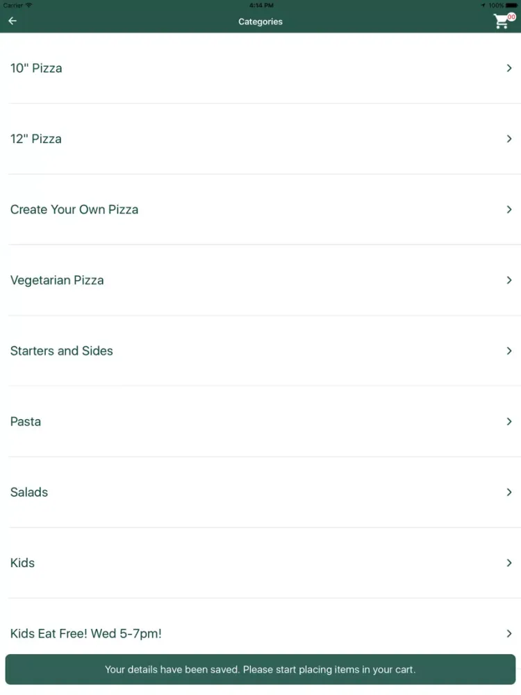 Zrzuty ekranu Greens Pizza iPad 
